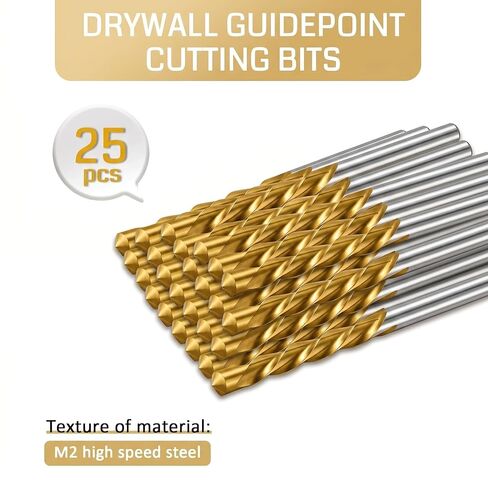 25 Pcs Drywall Cutting Bit, 1/8 Inch Spiral Rotary Cut Out Bits, Titanium Coated High Speed Steel Drywall Router Bits for Drywall and Gypsum Board Cutouts, Outlet Boxes, Wall Openings in Kuwait