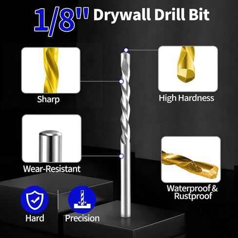 25 Pcs Drywall Cutting Bit, 1/8 Inch Spiral Rotary Cut Out Bits, Titanium Coated High Speed Steel Drywall Router Bits for Drywall and Gypsum Board Cutouts, Outlet Boxes, Wall Openings in Kuwait