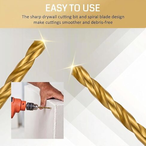 25 Pcs Drywall Cutting Bit, 1/8 Inch Spiral Rotary Cut Out Bits, Titanium Coated High Speed Steel Drywall Router Bits for Drywall and Gypsum Board Cutouts, Outlet Boxes, Wall Openings in Kuwait