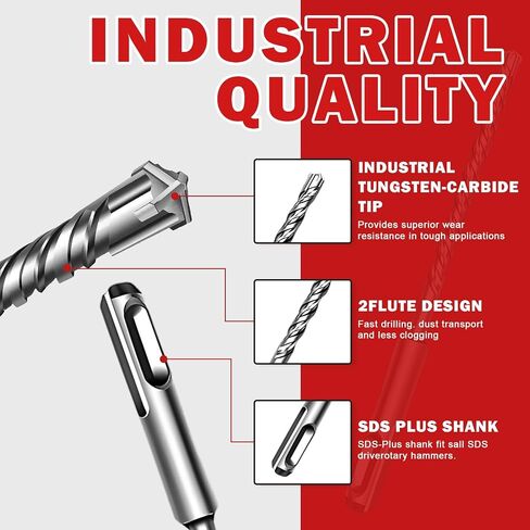 SDS Plus Rotary Hammer Drill Bit Set, 10-Pack 3/16"-1/2", Cross Carbide Tip Masonry Drill Bits for Concrete, Brick, Stone in Saudi Arabia