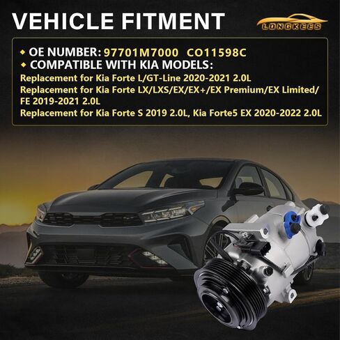 A/C Compressor with Clutch FIT Kia Forte 2019–2021 2.0L / FIT Forte5 2020–2022 2.0L – Replace 97701M7000 CO11598C in Kuwait