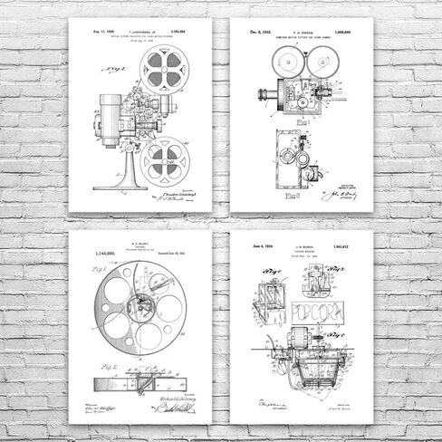 Movie Theater Patent Posters Set of 4 (5x7), Actor Gift, Filmmaker, Hollywood, Classic Movies, Vintage Cinema, Home Theater Black & White in Saudi Arabia