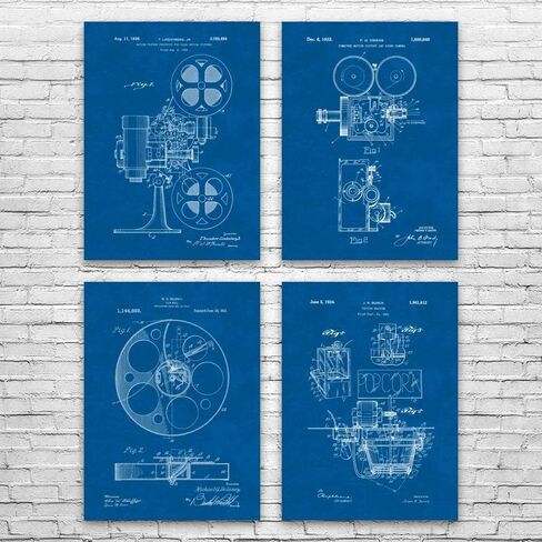 Movie Theater Patent Posters Set of 4 (5x7), Actor Gift, Filmmaker, Hollywood, Classic Movies, Vintage Cinema, Home Theater Black & White in Saudi Arabia