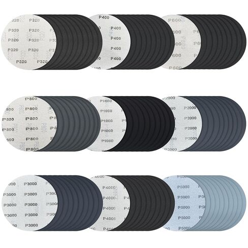 90 Pcs 6 Inch Sanding Discs Wet Dry Sandpaper Hook and Loop,320 400 600 800 1000 1500 2000 3000 5000 Grit Assortment Silicon Carbide Orbital Sander Sandpaper for Automotive Wood Metal Glass Polishing in Kuwait