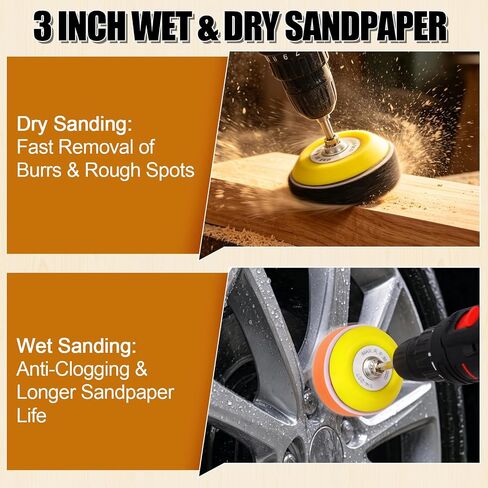 174Pcs 3 Inch Sanding Discs Drill Polishing Kit, 60-10000 Grit Set | Wet Dry Hook and Loop Sandpaper with Wool Sponge Buffing Pads, Drill Attachment for Headlight Restoration, Car Metal Wood in Kuwait