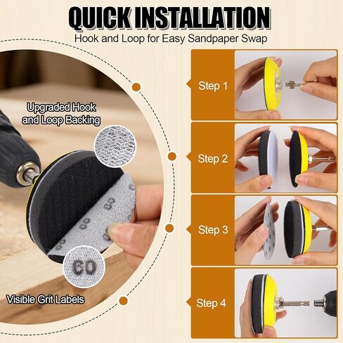 174Pcs 3 Inch Sanding Discs Drill Polishing Kit, 60-10000 Grit Set | Wet Dry Hook and Loop Sandpaper with Wool Sponge Buffing Pads, Drill Attachment for Headlight Restoration, Car Metal Wood in Kuwait