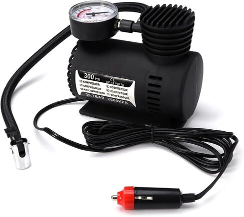 Housoutil 12v Psi Electric Air Compressor Pump Inflator for Car and Motorcycle Tires Fast Inflation Accurate Pressure Gauge Versatile for Sports and Inflatable Items Black in Kuwait