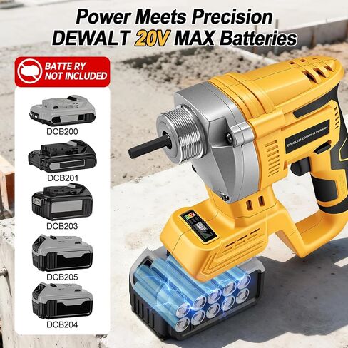 Cordless Concrete Vibrator Compatible with DeWalt 20V Battery (Tool Only), 600W Handheld Cement Vibrator with 3.8ft Shaft, 6000RPM High-Frequency Motor for Air Bubble Removal in Concrete Projects in Kuwait