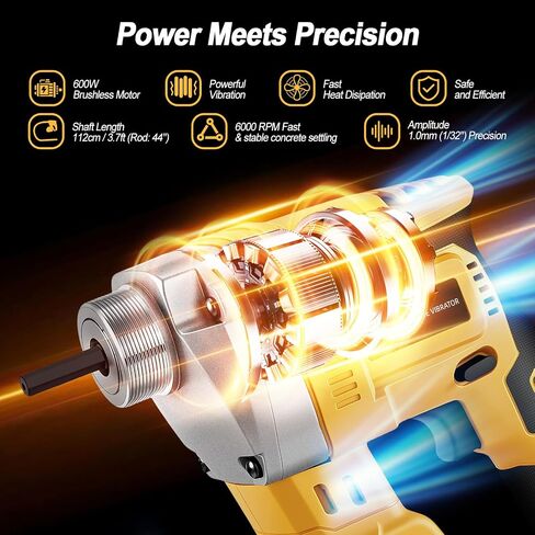 Cordless Concrete Vibrator Compatible with DeWalt 20V Battery (Tool Only), 600W Handheld Cement Vibrator with 3.8ft Shaft, 6000RPM High-Frequency Motor for Air Bubble Removal in Concrete Projects in Kuwait