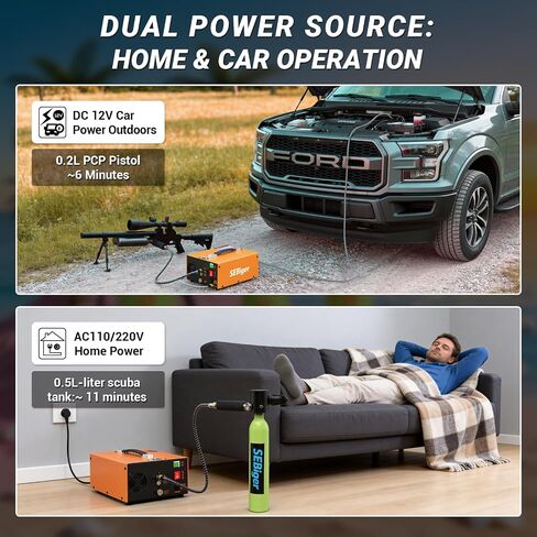 PCP Air Compressor 4500 PSI 300Bar with Auto Shut-Off Portable High Pressure Pump 12V DC 110V AC Dual Power Built-in Cooling Fan 300W for Paintball Scuba Tank in Kuwait