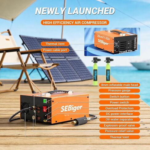 PCP Air Compressor 4500 PSI 300Bar with Auto Shut-Off Portable High Pressure Pump 12V DC 110V AC Dual Power Built-in Cooling Fan 300W for Paintball Scuba Tank in Kuwait