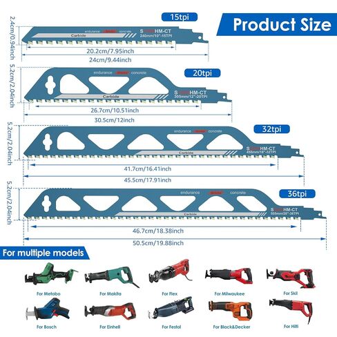 Reciprocating Saw Blade 10/12/18/20inch,Universal Cutting Recip Sabre Saw Blade Alloy Steel Brick Concrete,Masonry Cutting for Cement Composite Panels Bricks (10 inches) in Kuwait