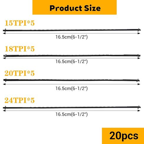 20 Pcs Coping Saw Blades 5.2 Inch Scroll Saw Blade Set 15/18 / 20/24 TPI High Carbon Steel Between Pins Wood Cutting Jig Saws Blades Replacement Pin End Saws Blade for Wood Plastic Cutting in Kuwait