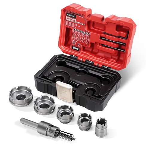 EZARC 9-Piece Quick Change Carbide Hole Saw Kit, 7/8"-2" Hole Cutters with Pilot Drills, Hex Key & Spring, Heavy Duty Tungsten Carbide Cutter Set for Stainless Steel & Sheet Metal in Kuwait