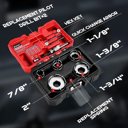 EZARC 9-Piece Quick Change Carbide Hole Saw Kit, 7/8"-2" Hole Cutters with Pilot Drills, Hex Key & Spring, Heavy Duty Tungsten Carbide Cutter Set for Stainless Steel & Sheet Metal in Kuwait