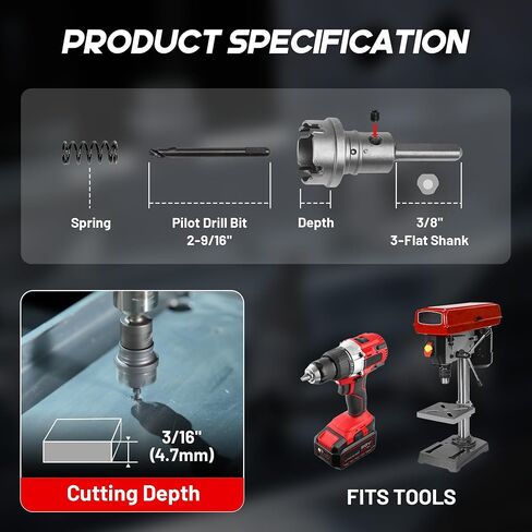 EZARC 9-Piece Quick Change Carbide Hole Saw Kit, 7/8"-2" Hole Cutters with Pilot Drills, Hex Key & Spring, Heavy Duty Tungsten Carbide Cutter Set for Stainless Steel & Sheet Metal in Kuwait