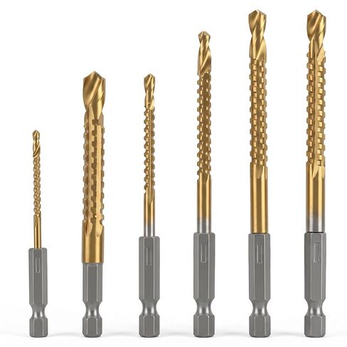 6 Pack Titanium Coated HSS Twist Drill Bit 3-8mm Serrated Side Cutting Drill Bit Hex Shank Serrated Cutting Bits Woodworking Tools for Wood Metal Plastic Hole in Kuwait