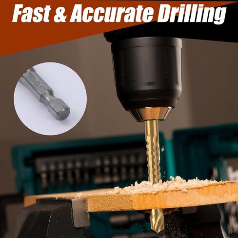 6 Pack Titanium Coated HSS Twist Drill Bit 3-8mm Serrated Side Cutting Drill Bit Hex Shank Serrated Cutting Bits Woodworking Tools for Wood Metal Plastic Hole in Kuwait