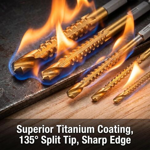 6 Pack Titanium Coated HSS Twist Drill Bit 3-8mm Serrated Side Cutting Drill Bit Hex Shank Serrated Cutting Bits Woodworking Tools for Wood Metal Plastic Hole in Kuwait