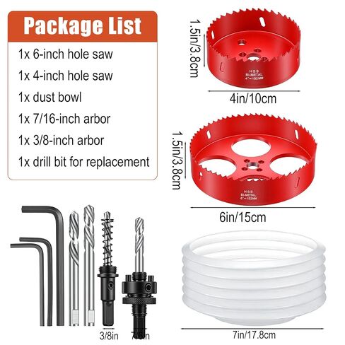 Hole Saw Kit 4 Inch & 6 Inchfor Recessed and Can Lights with Dust Bowl Bi-Metal Drill Hole Cutter for Wood Ceiling Plastic Metal and Drywall in Kuwait