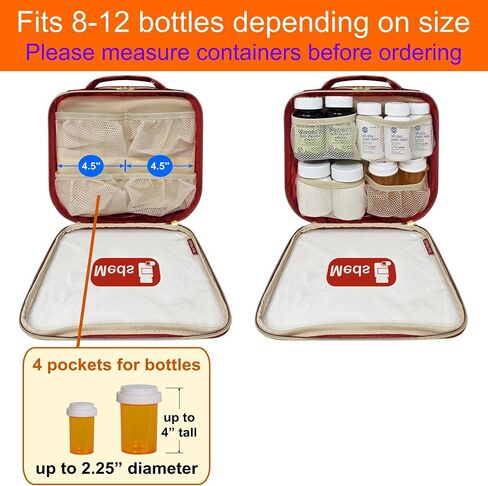 Medium Travel Pill Bottle Organizer, Clear Medicine Bag, 2 Zipper Compartments with Divider and Mesh Pockets, Easy View of Medications, Medical Supplies, and Toiletries, Soft PVC - Black in Saudi Arabia