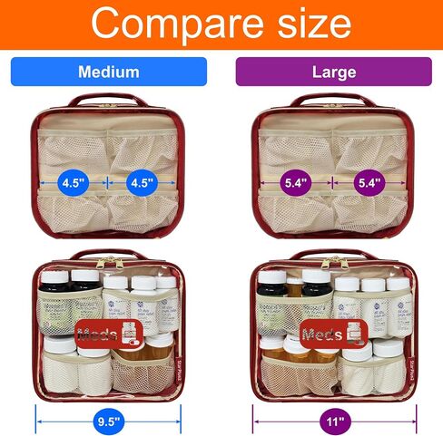 Medium Travel Pill Bottle Organizer, Clear Medicine Bag, 2 Zipper Compartments with Divider and Mesh Pockets, Easy View of Medications, Medical Supplies, and Toiletries, Soft PVC - Black in Saudi Arabia