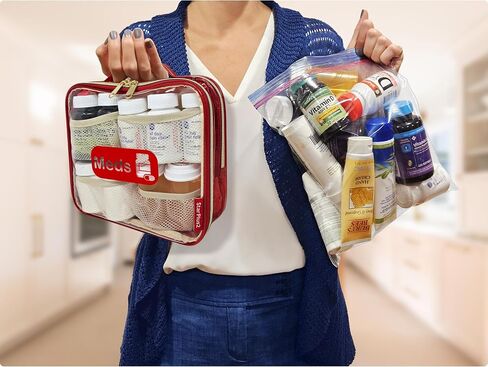Medium Travel Pill Bottle Organizer, Clear Medicine Bag, 2 Zipper Compartments with Divider and Mesh Pockets, Easy View of Medications, Medical Supplies, and Toiletries, Soft PVC - Black in Saudi Arabia