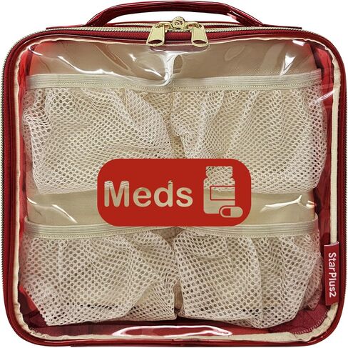 Medium Travel Pill Bottle Organizer, Clear Medicine Bag, 2 Zipper Compartments with Divider and Mesh Pockets, Easy View of Medications, Medical Supplies, and Toiletries, Soft PVC - Black in Saudi Arabia