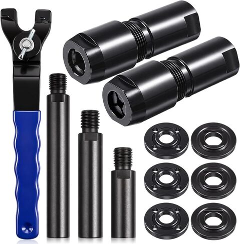 Lounsweer 12 Pcs Angle Grinder Extension Shaft Attachments Kits,3mm & 6mm Angle Die Grinder Collet Chuck Adapter (5/8"-11 Thread) Extension Rods (5.5"/4"/3") Flange Nut Set with Spanner Wrench (Blue) in Kuwait