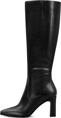 Knee High Boots for Women Square Toe Chunky High Heeled Tall Boots Fashion Side Zipper Long Boots Black Size US6.5 in Kuwait