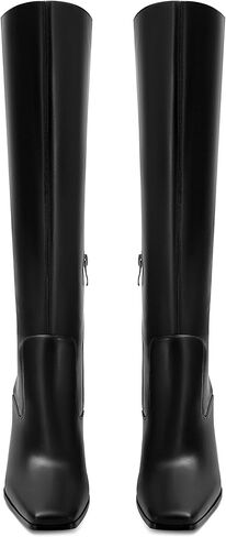 Knee High Boots for Women Square Toe Chunky High Heeled Tall Boots Fashion Side Zipper Long Boots Black Size US6.5 in Kuwait
