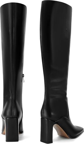 Knee High Boots for Women Square Toe Chunky High Heeled Tall Boots Fashion Side Zipper Long Boots Black Size US6.5 in Kuwait