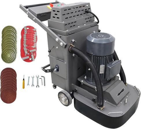 Concrete Floor Grinder Machine Cement Ground Grinder with 9 Grinding Disc 40L Vacuum Dust Collector Expoxy Floor Grinding Polishing Machine 220V 7.5kw Two Fans in Kuwait
