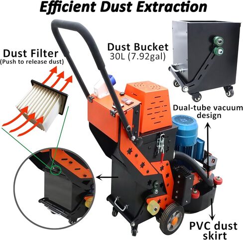 TECHTONGDA 6-Head Electric Concrete Floor Grinder & Polisher 16.14" Grinding Width with 30L Dust Bucket for Home Renovation Remodeling Garages Factories Epoxy Floor 220V in Kuwait