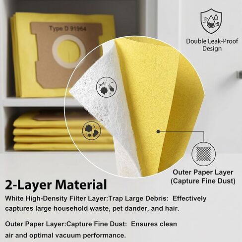 6 Pack 91964 Type D Vacuum Bags Replacement Compatible with Shop-Vac 4 Gallon Wet/Dry Vacuums, Fits 9196400 9196433 All Around Plus FloorMaster, High Efficiency Dust Collection Bag in Kuwait