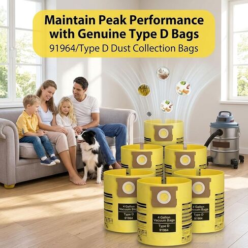 6 Pack 91964 Type D Vacuum Bags Replacement Compatible with Shop-Vac 4 Gallon Wet/Dry Vacuums, Fits 9196400 9196433 All Around Plus FloorMaster, High Efficiency Dust Collection Bag in Kuwait