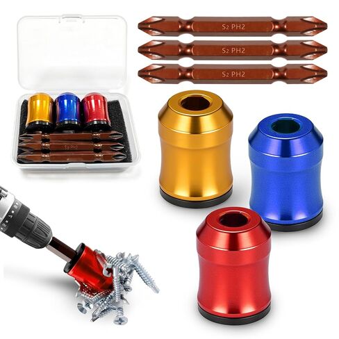 3 PCS Screwdriver Head Magnetic Ring with 3 PCS Ph2 Screwdriver Bit Set, Bit Magnetizer Ring for Drill Head, Alloy Removable Universal Bit Holder for Hex Screwdrivers & Power Bits in Kuwait