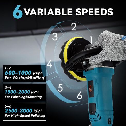 Buffer Polisher,Car Polisher Kit, 6 Inch/7 Inch 1300W 6 Variable Speed 600-3000 RPM, for Car Polishing, Buffing, Waxing in Kuwait