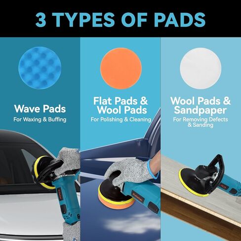 Buffer Polisher,Car Polisher Kit, 6 Inch/7 Inch 1300W 6 Variable Speed 600-3000 RPM, for Car Polishing, Buffing, Waxing in Kuwait