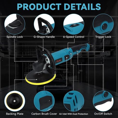 Buffer Polisher,Car Polisher Kit, 6 Inch/7 Inch 1300W 6 Variable Speed 600-3000 RPM, for Car Polishing, Buffing, Waxing in Kuwait