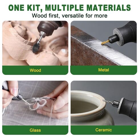 7PCS Wood Carving Burr Set- Rotary Burr Bits for Wood, Woodworking Engraving Kit with Tungsten Carbide Diamond & HSS Rotary Tool Bits, 1/8" Shank - Fit Dremel & Similar Tools in Kuwait