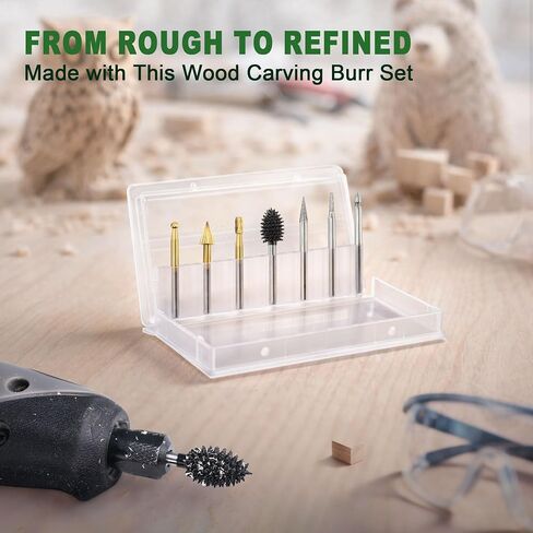 7PCS Wood Carving Burr Set- Rotary Burr Bits for Wood, Woodworking Engraving Kit with Tungsten Carbide Diamond & HSS Rotary Tool Bits, 1/8" Shank - Fit Dremel & Similar Tools in Kuwait
