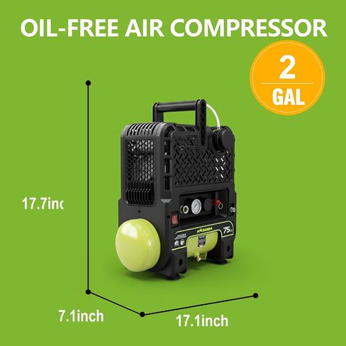 Wall-Mount Air Compressor, 2 Gallon Fast Recovery & Portable, 115 PSI Oil-Free Pump for Garage & Home, Space-Saving Design for Nailing, DIY Projects & Tire Inflation in Kuwait