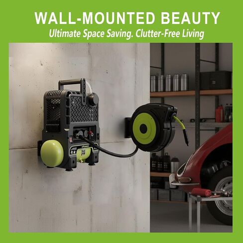 Wall-Mount Air Compressor, 2 Gallon Fast Recovery & Portable, 115 PSI Oil-Free Pump for Garage & Home, Space-Saving Design for Nailing, DIY Projects & Tire Inflation in Kuwait