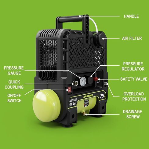 Wall-Mount Air Compressor, 2 Gallon Fast Recovery & Portable, 115 PSI Oil-Free Pump for Garage & Home, Space-Saving Design for Nailing, DIY Projects & Tire Inflation in Kuwait