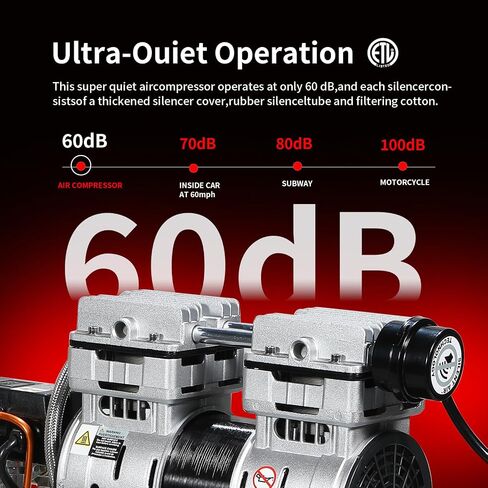 6 Gallon Portable Air Compressor 1HP 2.5 CFM@90PSI 60dB Ultra Quiet Oil Free Air Compressor Ideal for Tire Inflation Pneumatic Tool Spray Painting in Kuwait