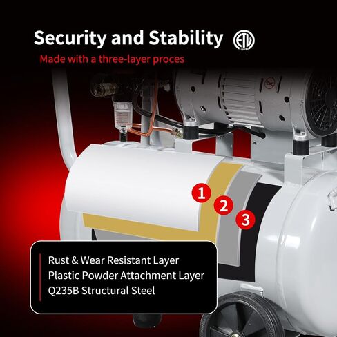 6 Gallon Portable Air Compressor 1HP 2.5 CFM@90PSI 60dB Ultra Quiet Oil Free Air Compressor Ideal for Tire Inflation Pneumatic Tool Spray Painting in Kuwait