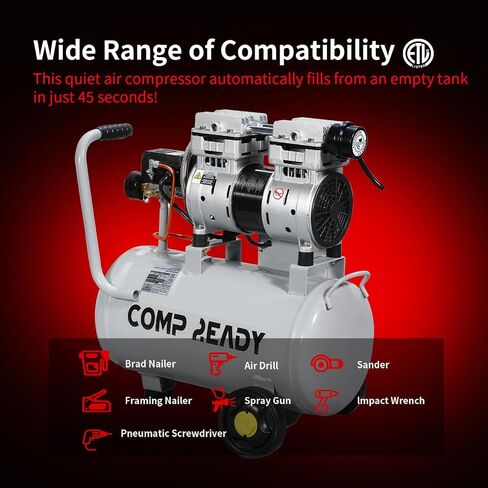 6 Gallon Portable Air Compressor 1HP 2.5 CFM@90PSI 60dB Ultra Quiet Oil Free Air Compressor Ideal for Tire Inflation Pneumatic Tool Spray Painting in Kuwait