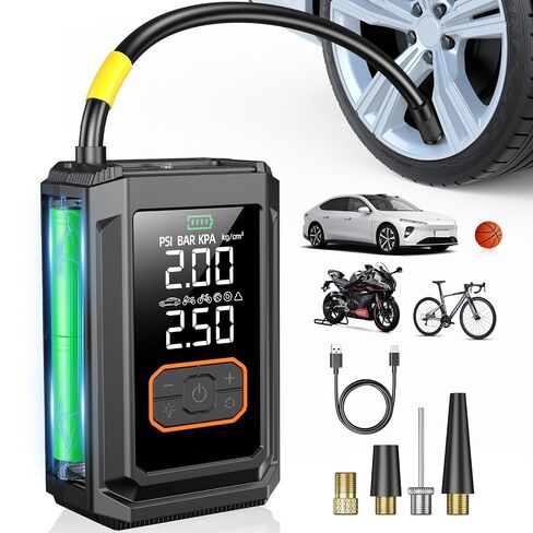 Portable Tire Inflator Air Compressor, 150 PSI Cordless Mini Bike Tire Pump Air Pump for Auto, Motorcycle, Bicycle, Balls with Pressure Gauge & LED Light in Kuwait