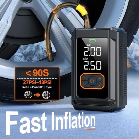 Portable Tire Inflator Air Compressor, 150 PSI Cordless Mini Bike Tire Pump Air Pump for Auto, Motorcycle, Bicycle, Balls with Pressure Gauge & LED Light in Kuwait